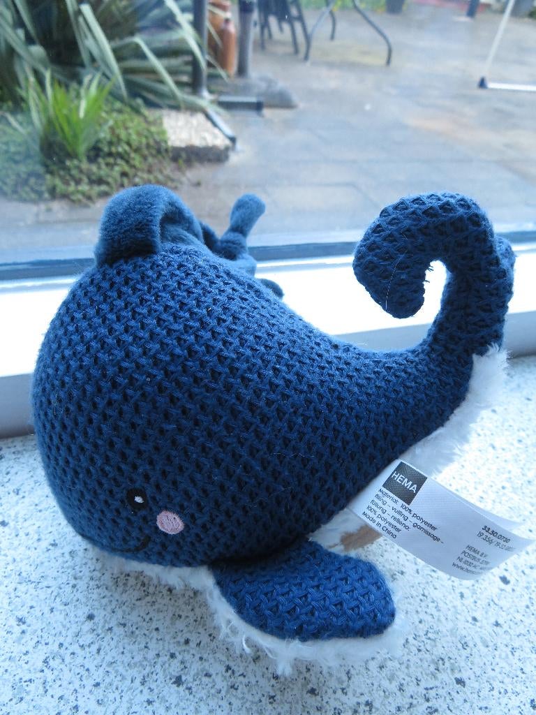 Muziekknuffel Walvis vis van Hema blauw met wit, Hema, Met label, Overige typen, Ophalen of Verzenden