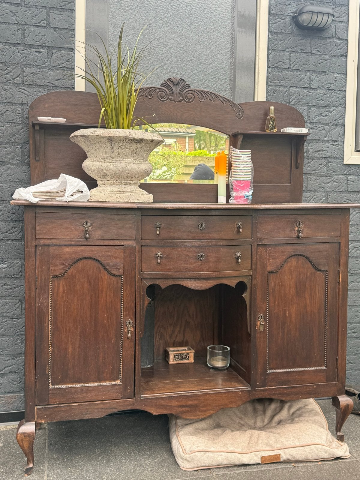 Antieke kast met spiegel en lades - Klassiek dressoir, Antiek en Kunst, Ophalen