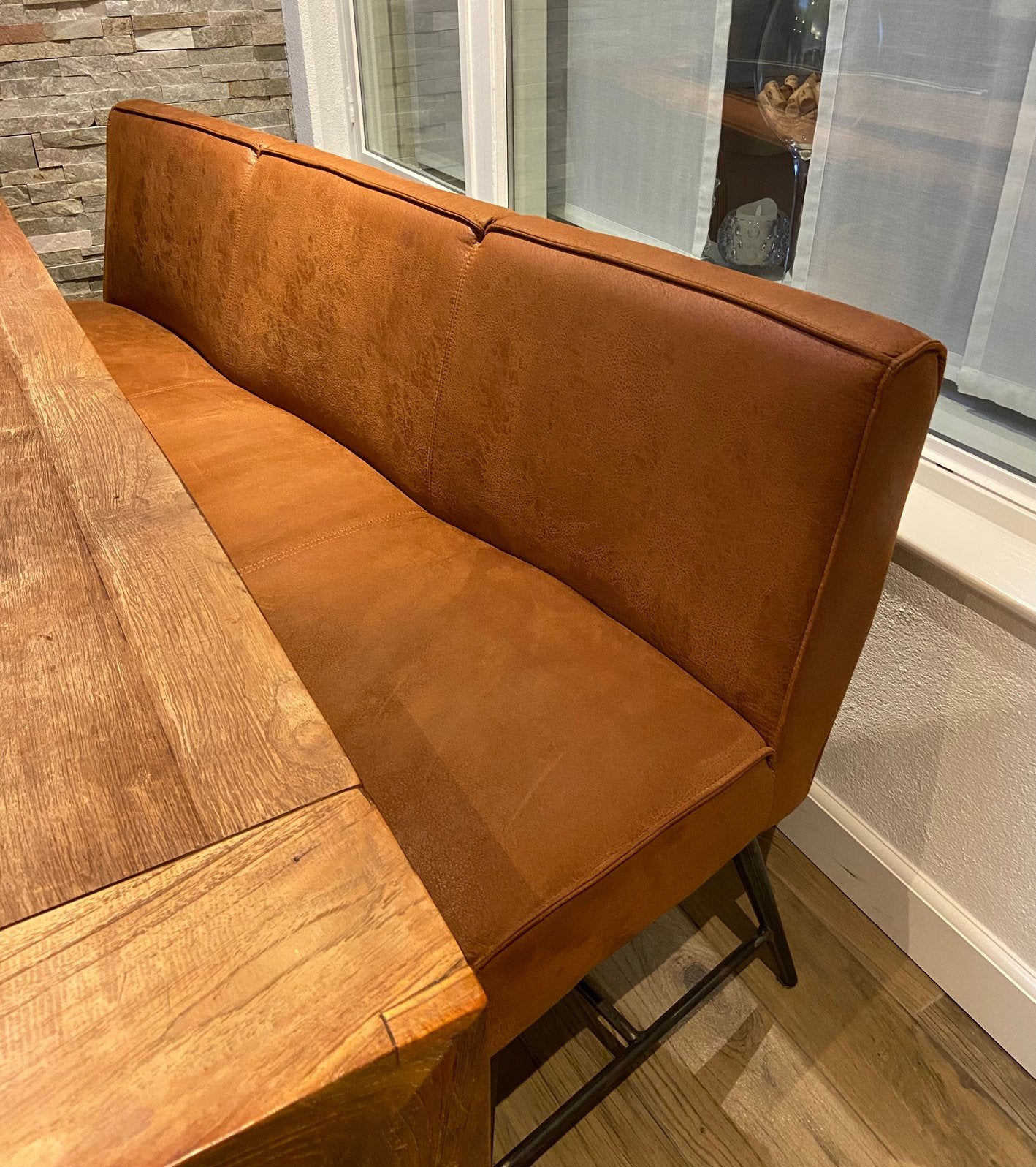 Eetkamerbankje, kleur cognac Z.G.A.N., Ophalen, Minder dan 75 cm, 150 tot 200 cm, Driepersoons