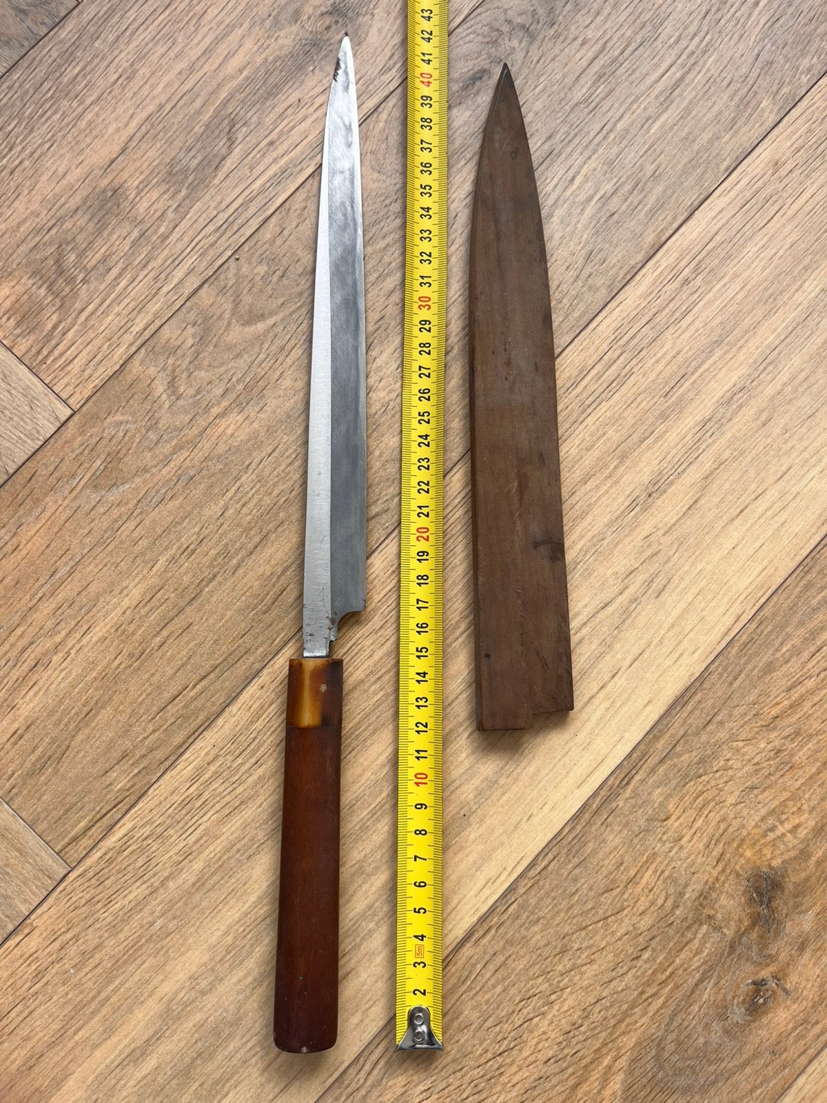 Vintage masamoto sohonten yanagiba shirogami #2 (opknapper), Ophalen of Verzenden, Zo goed als nieuw, Rvs of Chroom
