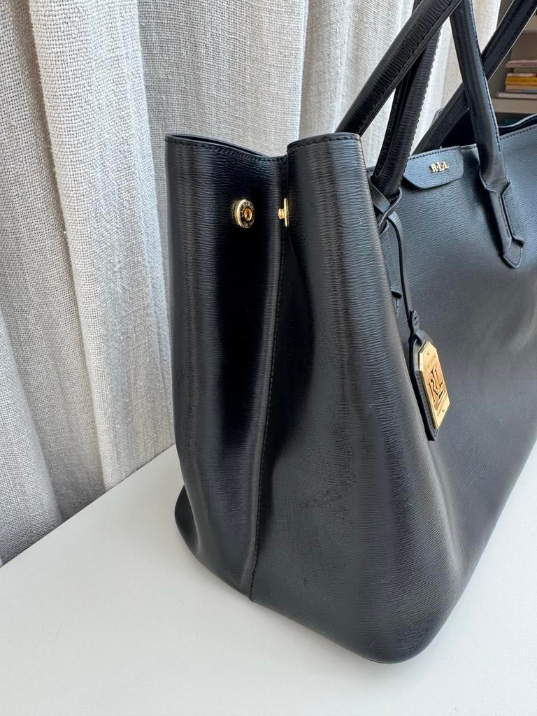 Ralph Lauren Zwarte Leren Shopper Tas - Elegant & Ruim, Ophalen of Verzenden, Zo goed als nieuw, Zwart, Shopper