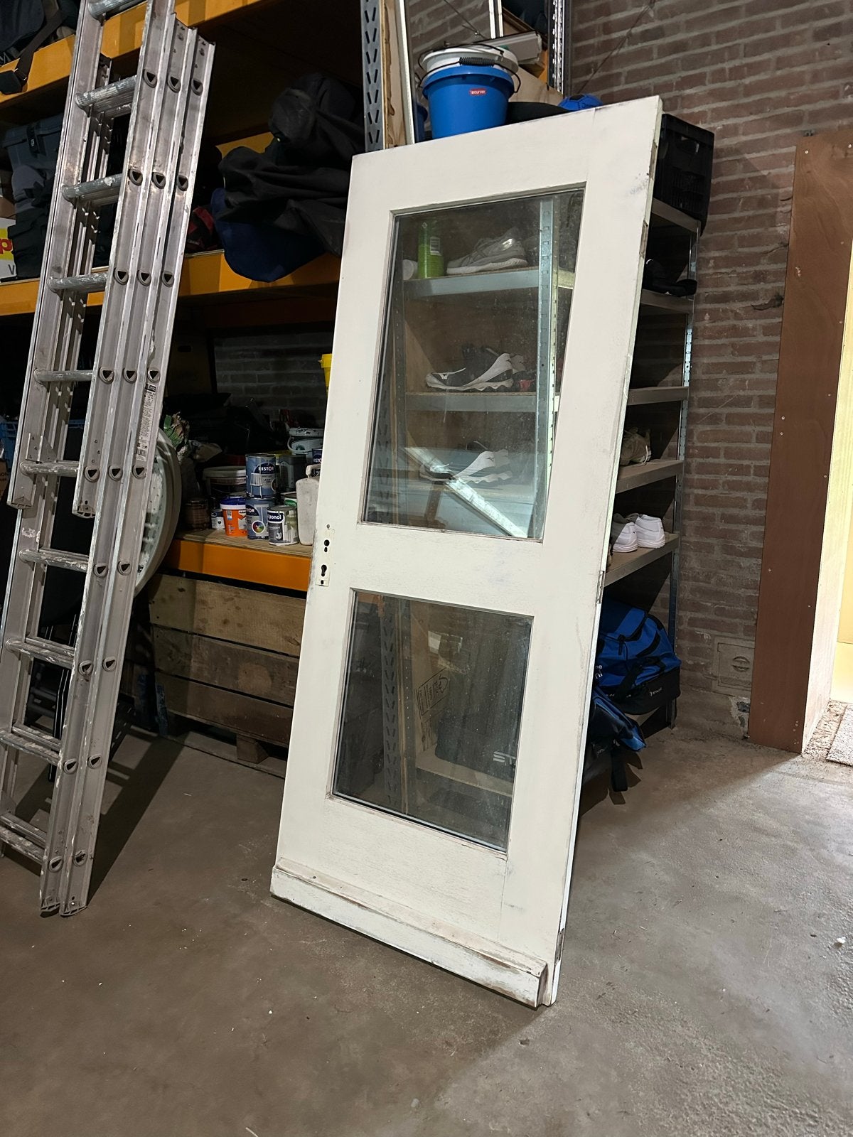 Hardhouten buitendeur met dubbel glas 86 x 208 cm, Gebruikt, 80 tot 100 cm, Ophalen of Verzenden, Buitendeur