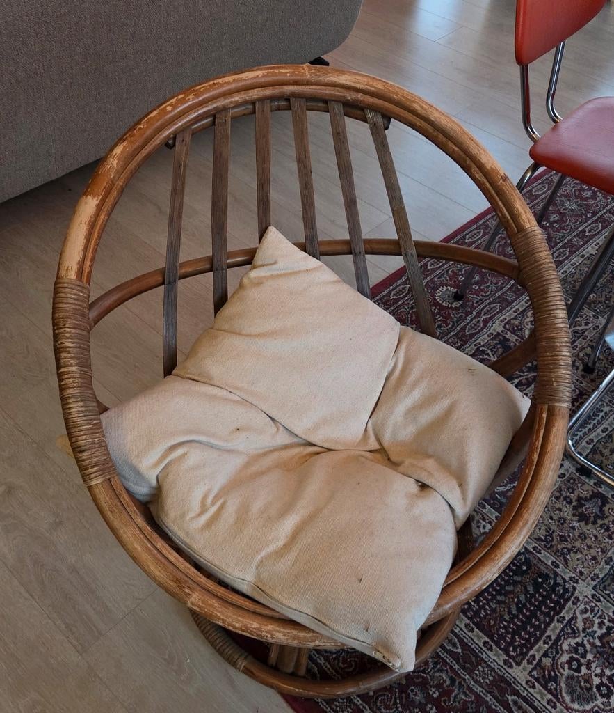 Rotan draaistoel / Papasan, Ophalen, Gebruikt, Bruin, Vintage