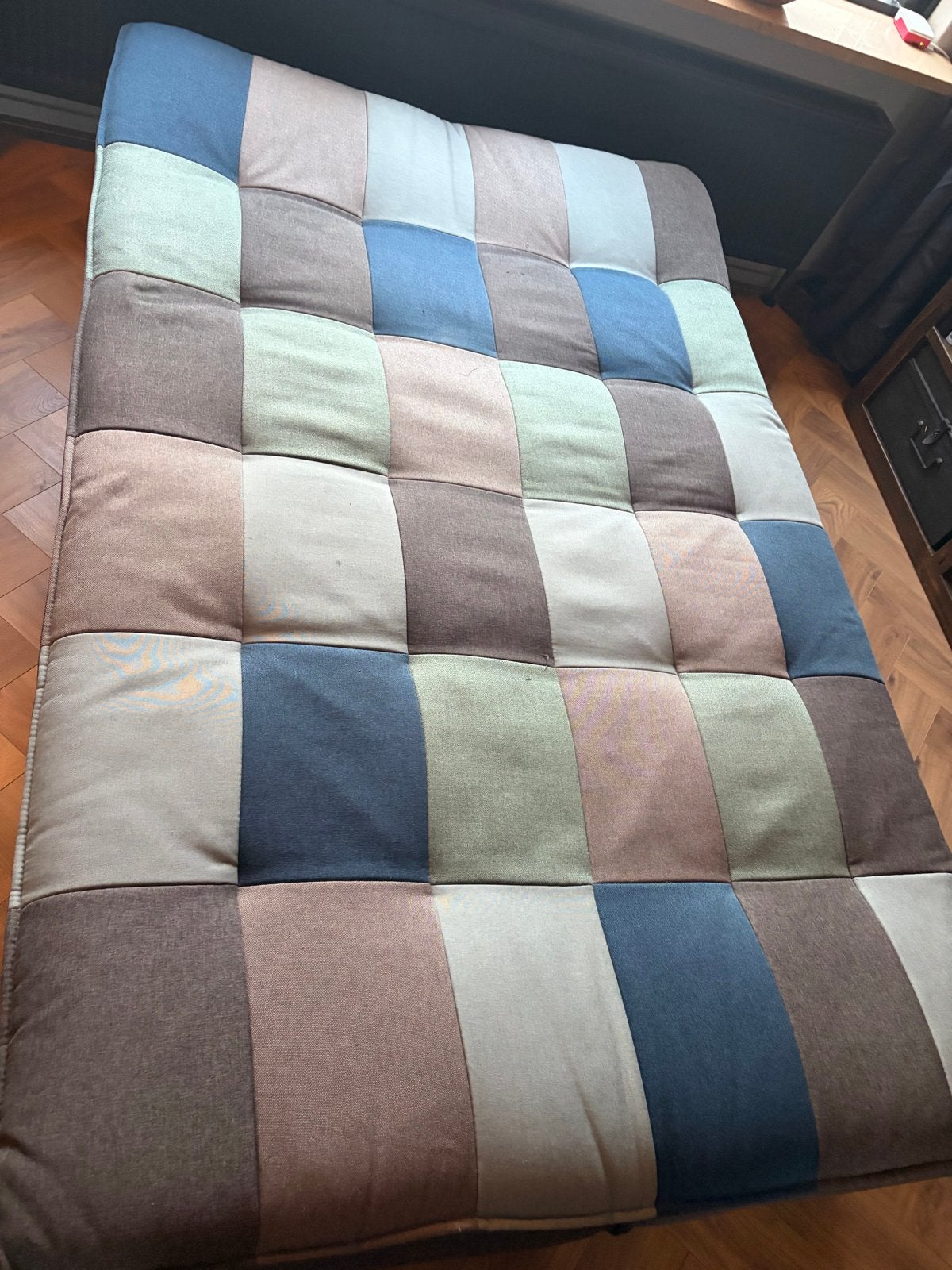 Patchwork slaapbank/futon - kleurrijk en comfortabel, Ophalen, Gebruikt, 150 tot 200 cm, Tweepersoons