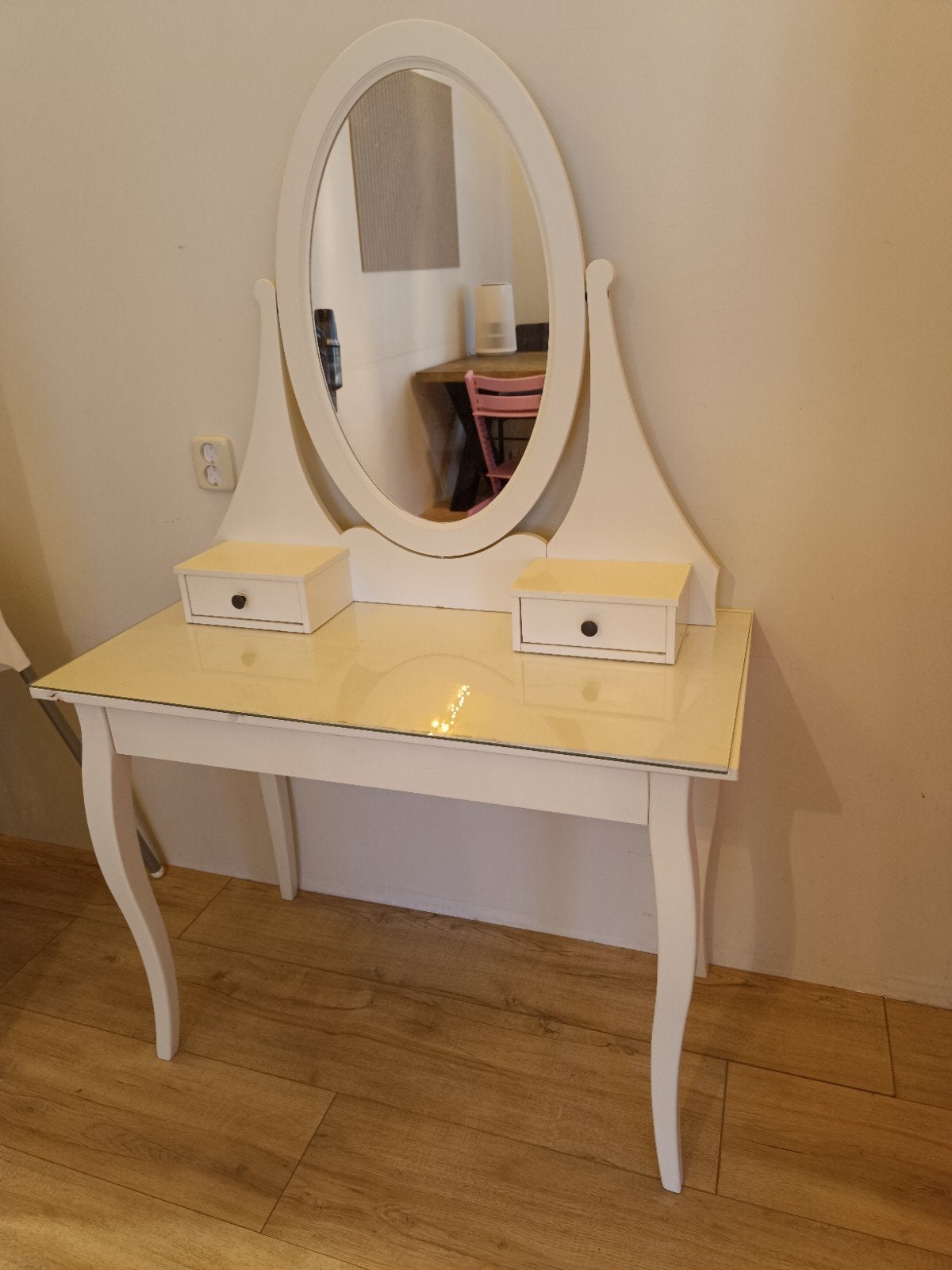 Witte kaptafel met spiegel en lades, Ophalen, Gebruikt, 100 tot 150 cm, 50 tot 100 cm