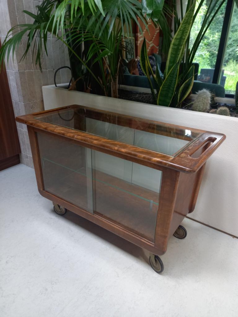 Art deco serveerwagen trolley theewagen vintage glas hout, Ophalen