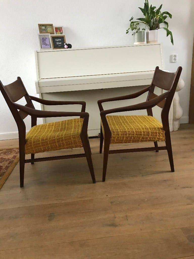 Set 2 vintage fauteuils chairs stoelen Pastoe, Ophalen, Gebruikt, 75 tot 100 cm, Nvt