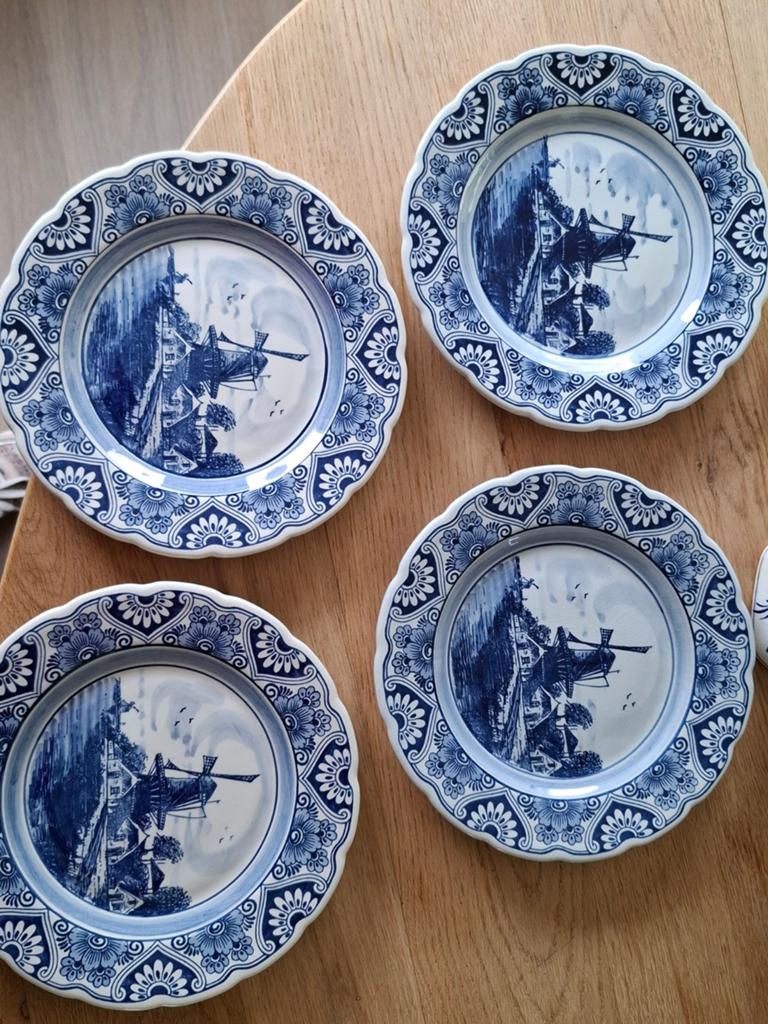 Set van 4 handgeschilderde Delfts Blauwe bordjes, Ophalen of Verzenden
