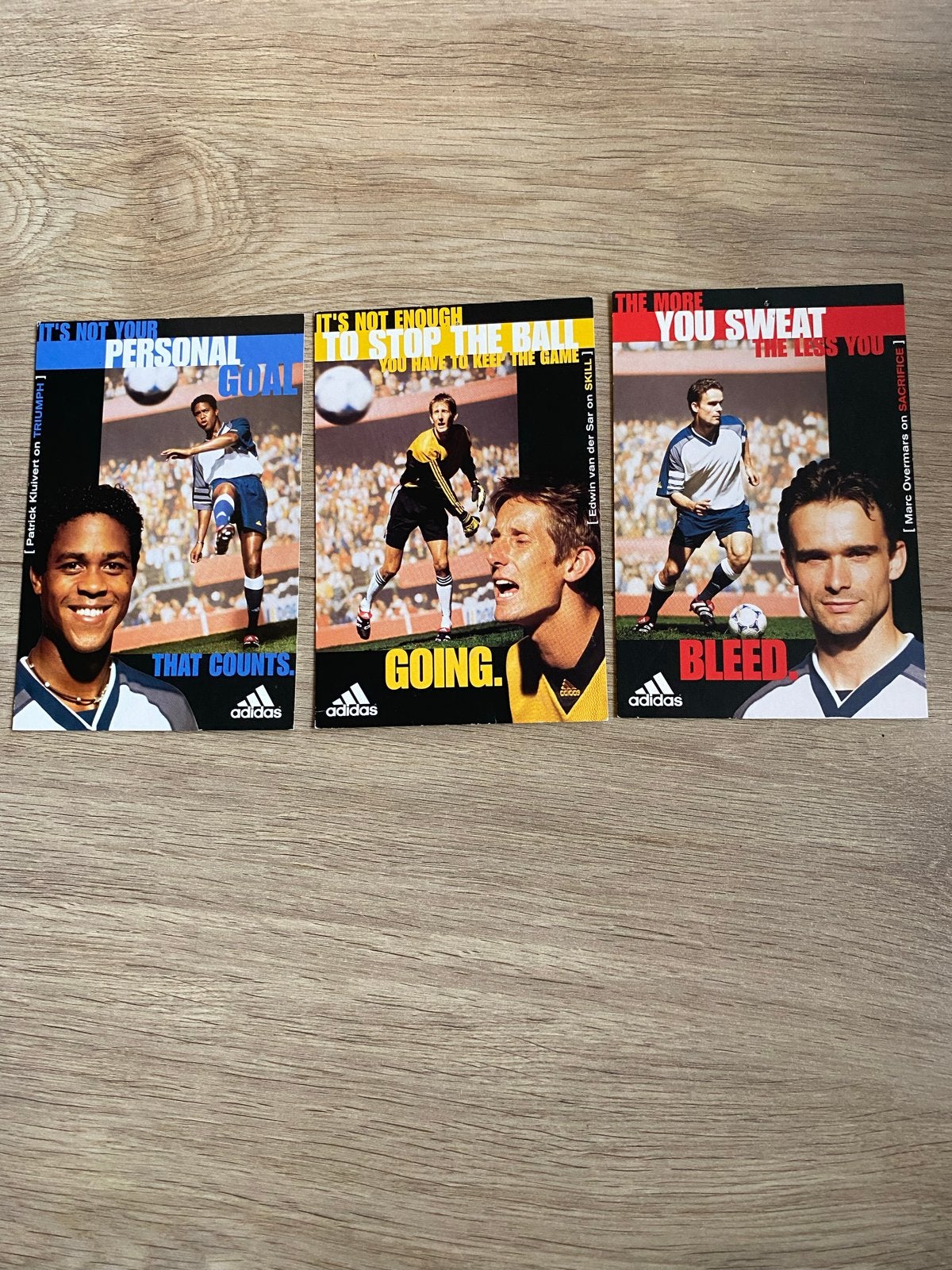 3 Adidas Spelerskaarten: Kluivert, Van der Sar, Overmars, Ophalen of Verzenden, Gebruikt, Overige binnenlandse clubs, Spelerskaart