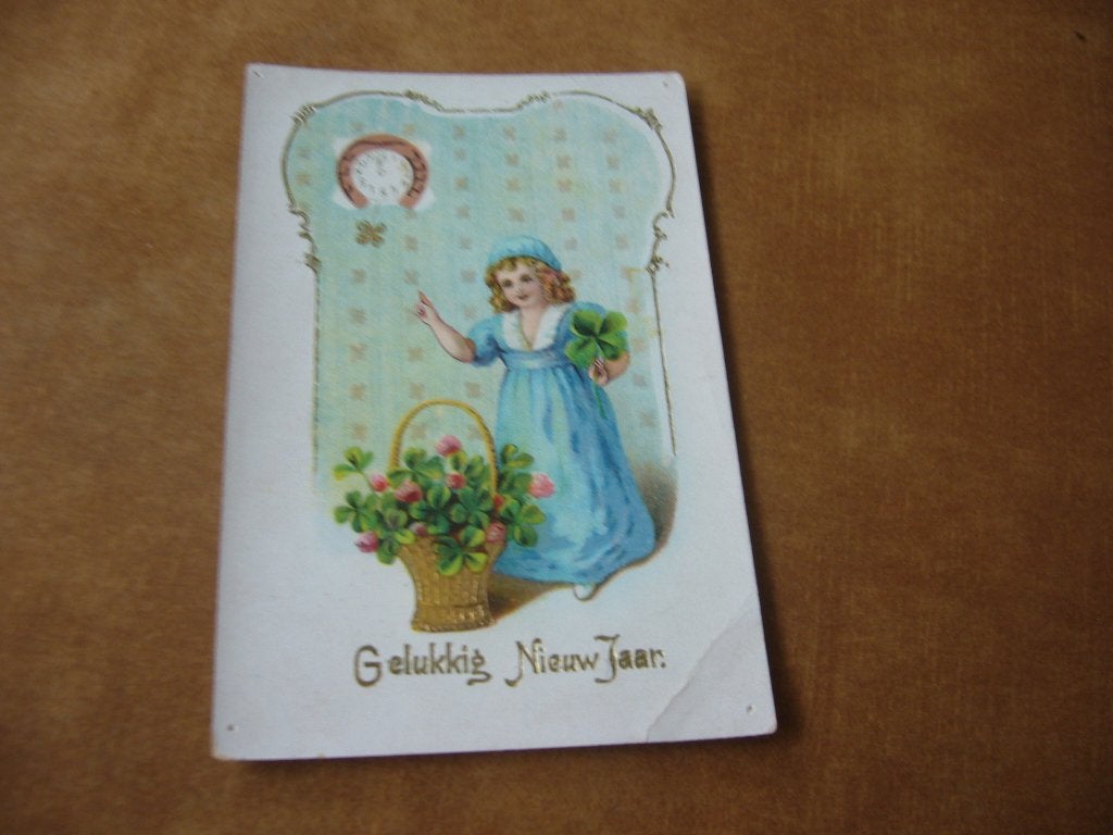 MEISJE  - GOUDEN  MAND - BLOEMEN  - KLOK - KLAVERTJE VIER, Ophalen of Verzenden, 1920 tot 1940, Gelopen, Kinderen