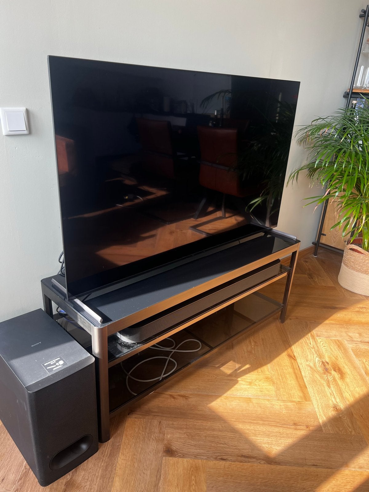 IKEA GETTORP TV meubel zwart met glasplaat en aluminium, Ophalen, Gebruikt, 100 tot 150 cm, Glas