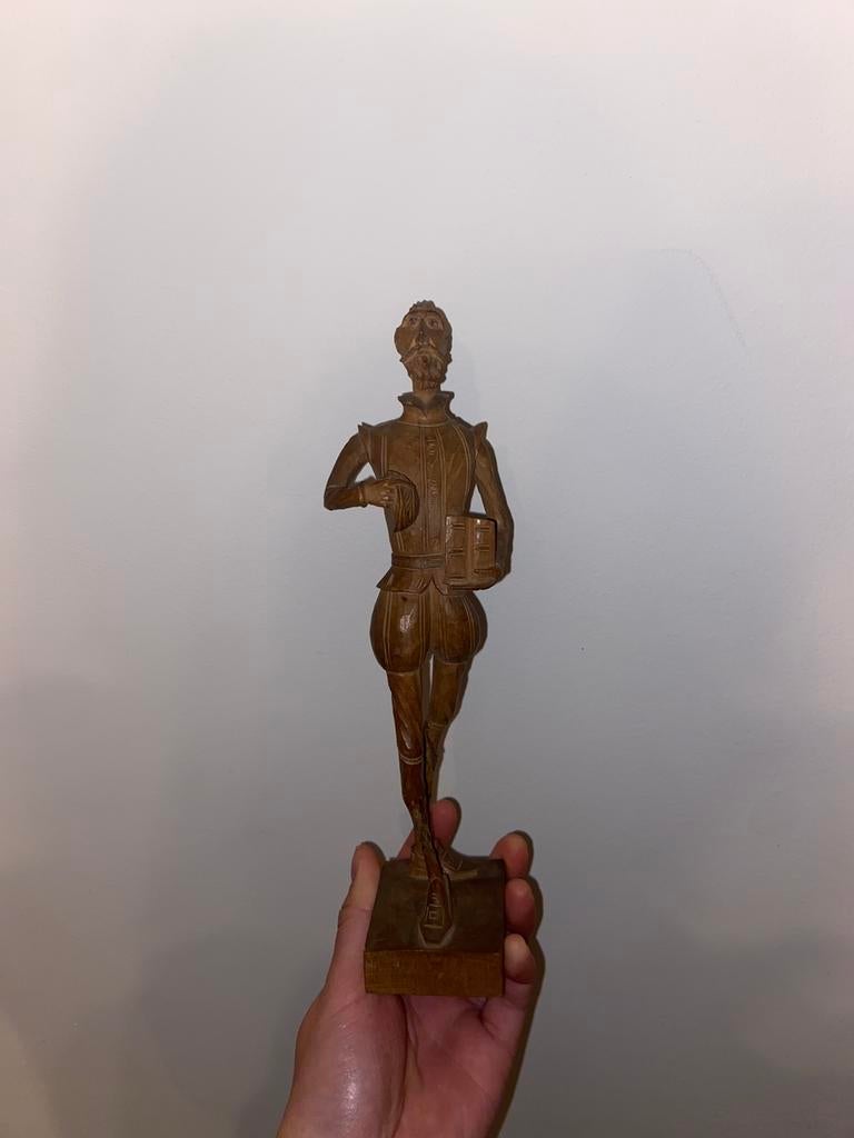 Vintage houtsnijwerk Spaanse Man artesania ouro don quichot, Antiek en Kunst, Ophalen of Verzenden
