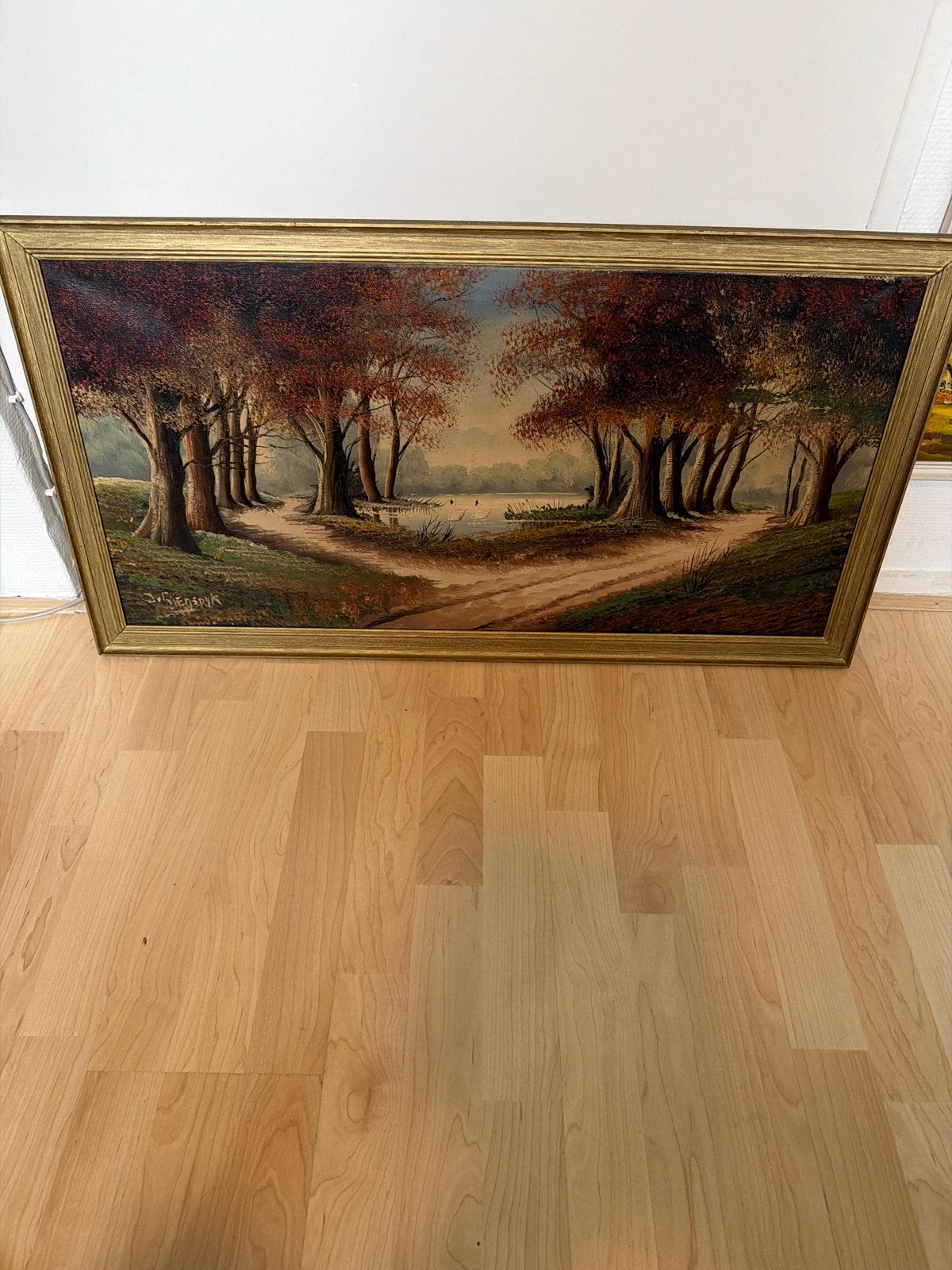 Schilderij Landschap met bomen en water, gesigneerd, Antiek en Kunst, Doek, Ophalen of Verzenden, Gesigneerd, Landschap