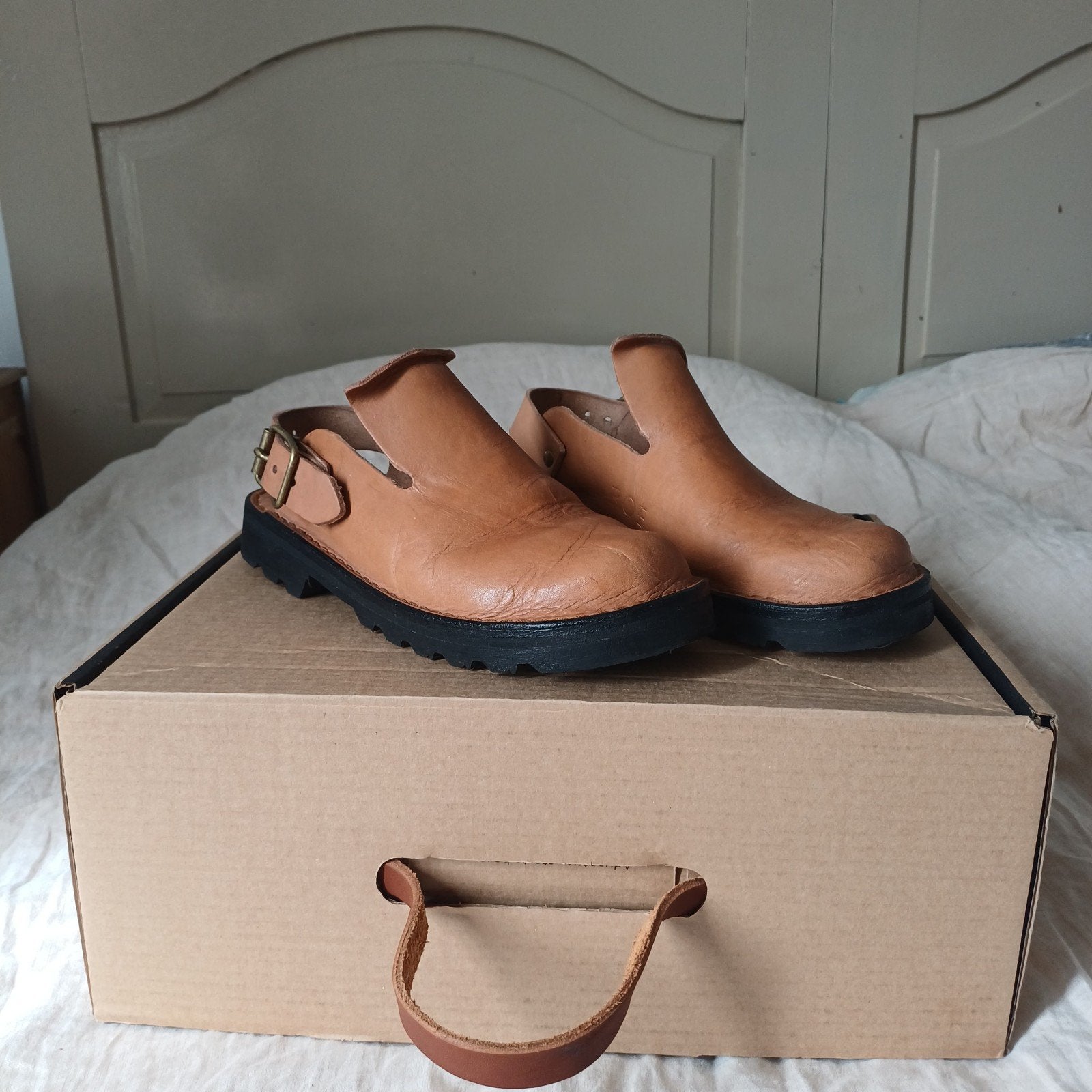 ROF STYLE Leren Instappers/Sandalen - Maat 42, Kleding | Dames, Schoenen, Zo goed als nieuw, Instappers, Bruin, Ophalen of Verzenden