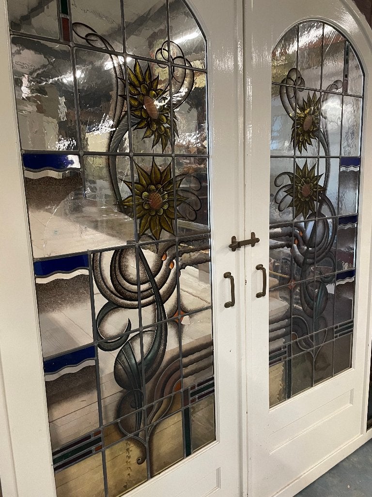 Set schuif / en-suite deuren met glas in lood 229x177cm., Ophalen
