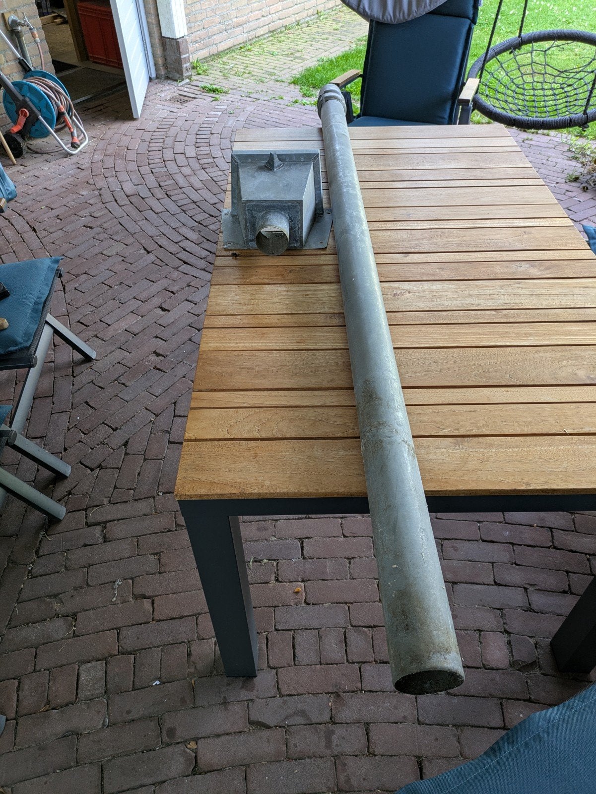 Zinken vergaarbak met regenpijp, Ophalen, Gebruikt, 60 tot 80 mm, Zink