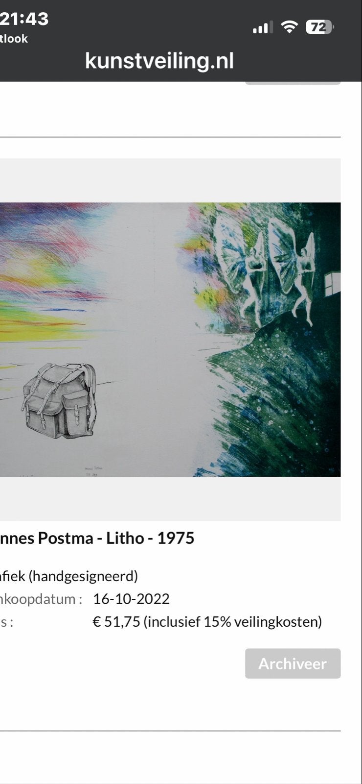 Hannes Postma - Litho "Te Rug" - Eigen proefdruk uit 1975, Antiek en Kunst, Kunst | Litho's en Zeefdrukken, Ingelijst, Ophalen of Verzenden