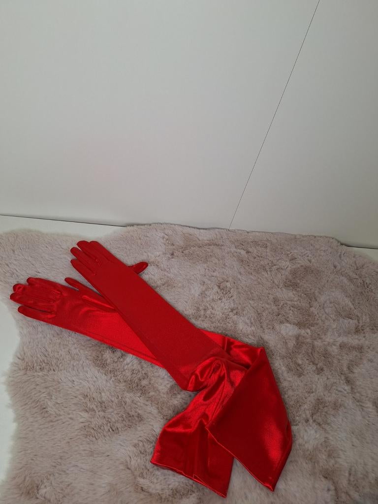 Lange rode satijnenlook handschoenen, Onbekend, Ophalen of Verzenden, Nieuw