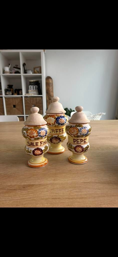 Vintage Italiaanse peper, zout en koffie potjes, Antiek en Kunst, Ophalen of Verzenden