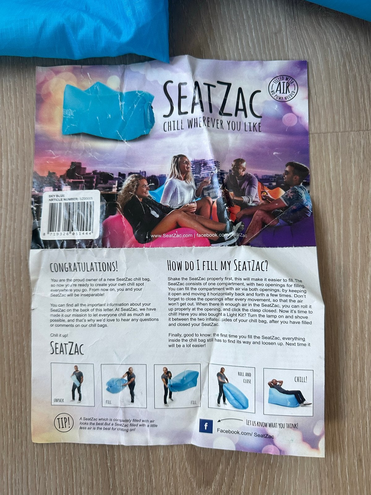 SeatZac Chill Bag - Opblaasbare Lounger (2 stuks), Ophalen of Verzenden, Zo goed als nieuw