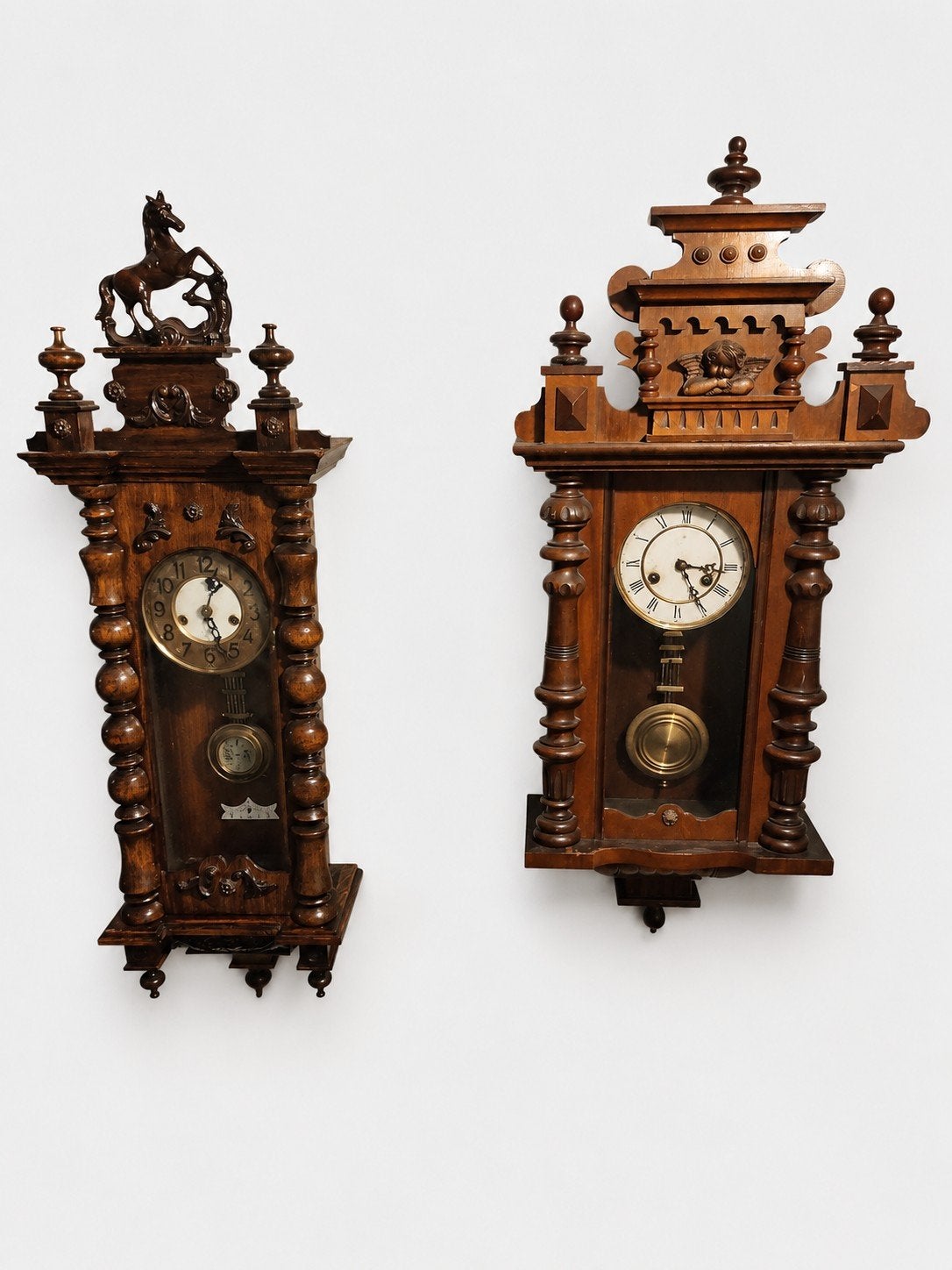 Set van 2 antieke regulateur wandklokken – Junghans & Mauthe, Ophalen