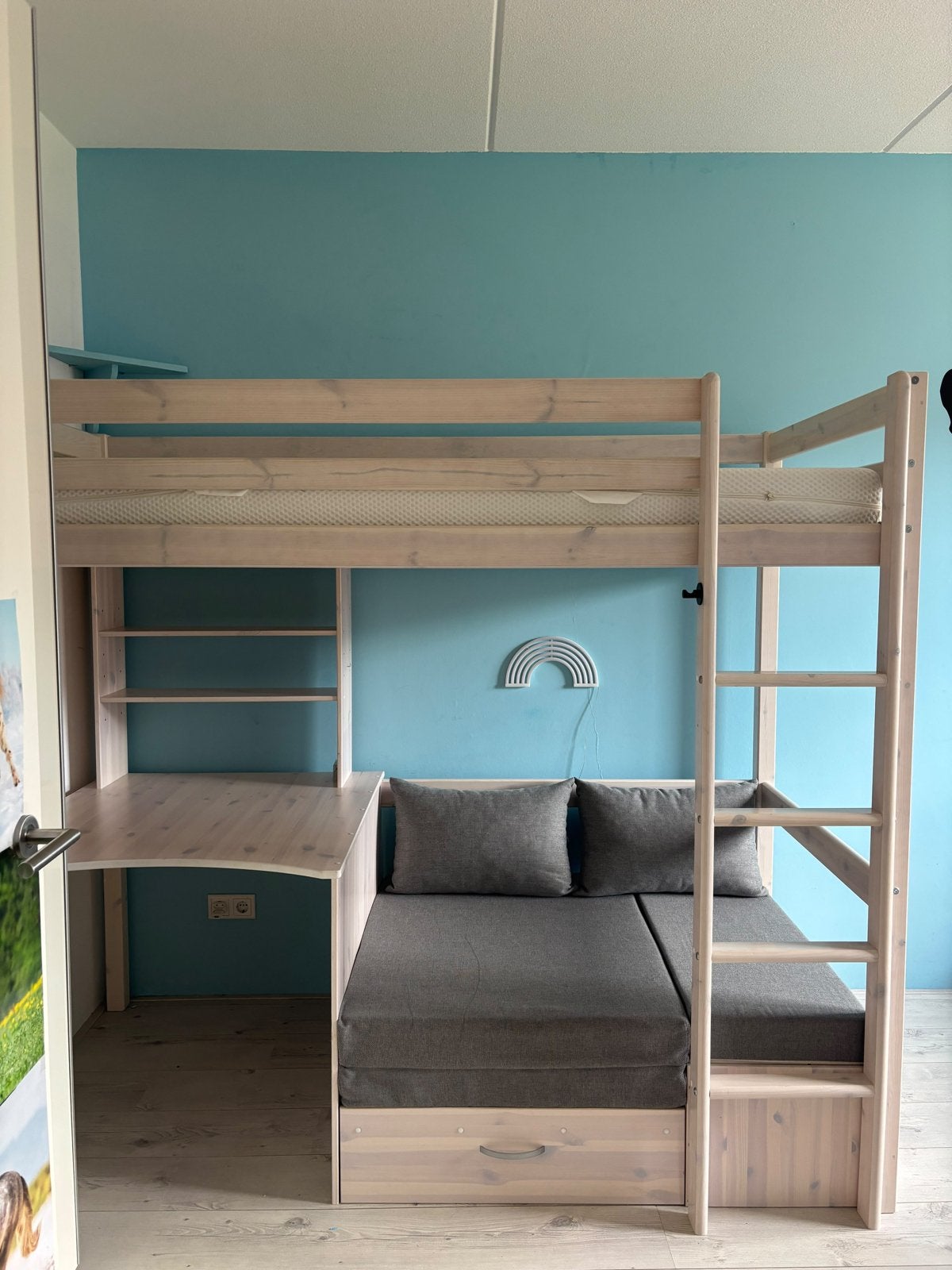 Hoogslaper met bureau en slaapbank - Zeer goede staat, Huis en Inrichting, Ophalen, Eenpersoons, Zo goed als nieuw, 200 cm