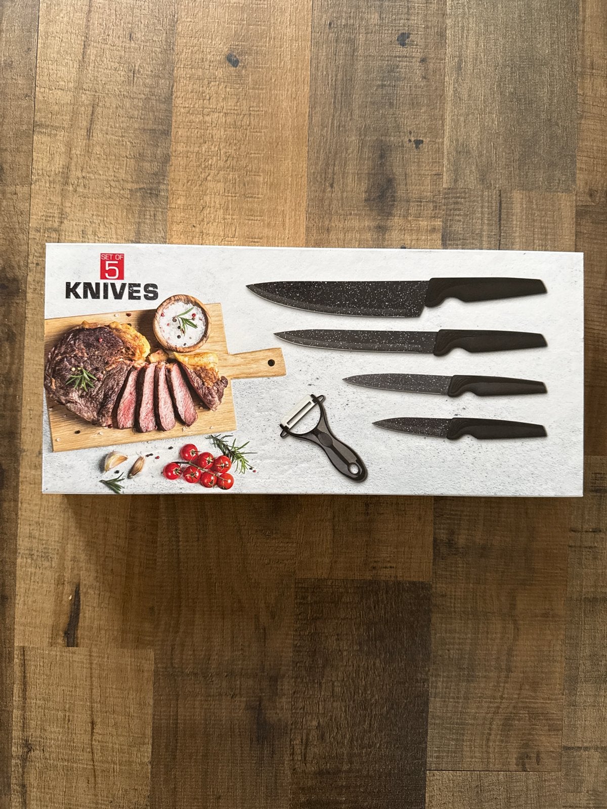 5-delige messenset RVS met marmeren antikleeflaag, Ophalen of Verzenden, Zo goed als nieuw, Metaal, Zwart