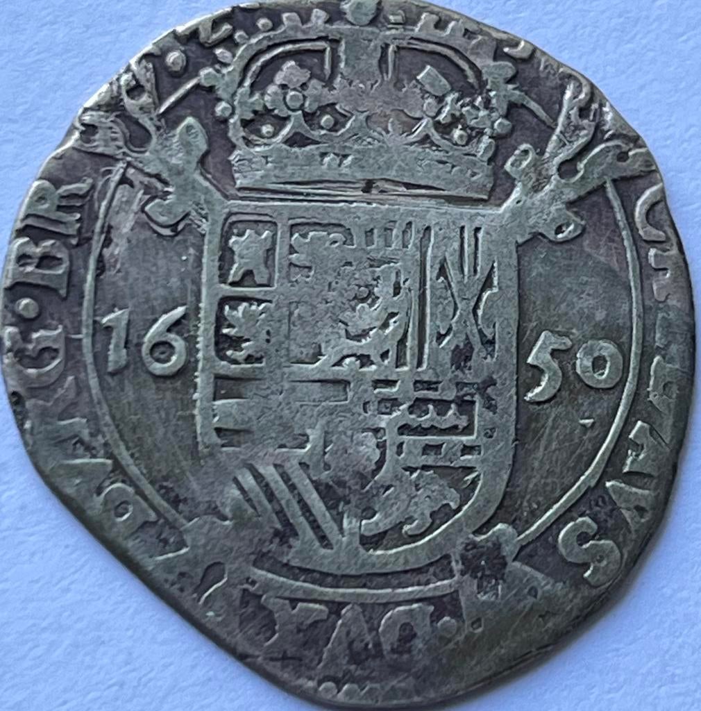 Hertogdom Brabant (Antwerpen) zilveren escalin 1650, Vóór koninkrijk, Zilver, Losse munt, Overige waardes