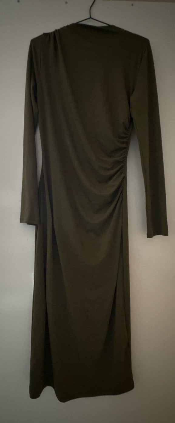 H&M Groene Jurk met Lange Mouwen en Ruches - Maat S, Ophalen of Verzenden, Zo goed als nieuw, Maat 36 (S), Onder de knie