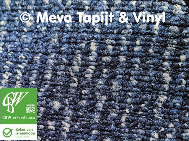 Mooi coupon tapijt, blauw gemeleerd, lengte 2.10x4 mtr, Ophalen, Blauw, MeVo tapijt en vinyl, Nieuw
