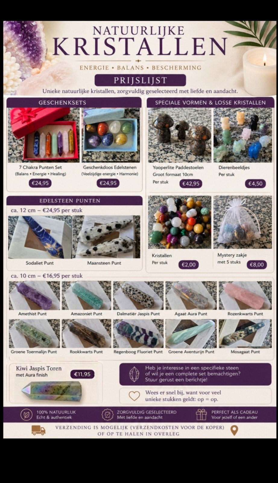 Prachtige edelstenen handgeslepen punten & geschenk sets, Ophalen of Verzenden