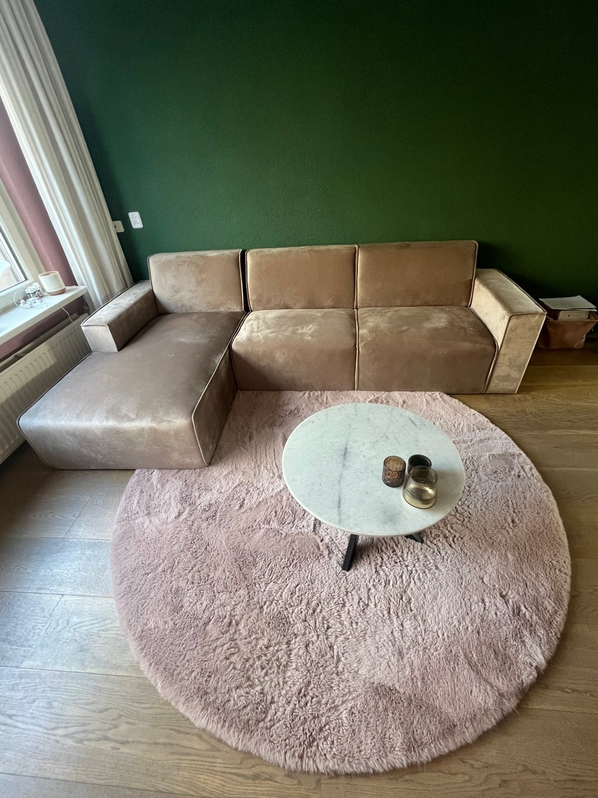 Mooi vloerkleed oud roze 200 cm diameter, Ophalen, Zo goed als nieuw, Rond, 200 cm of meer
