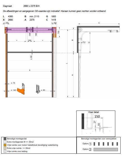 overheaddeur met loopdeur 1 stuks 2680x2375 BxH, Ophalen, Metaal, 120 cm of meer, 215 cm of meer