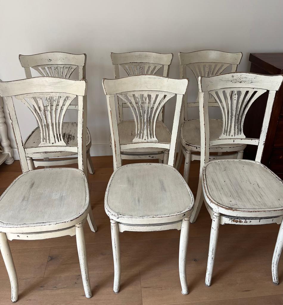 Zes brocante eetkamerstoelen., Ophalen, Gebruikt, Wit, Vijf, Zes of meer stoelen