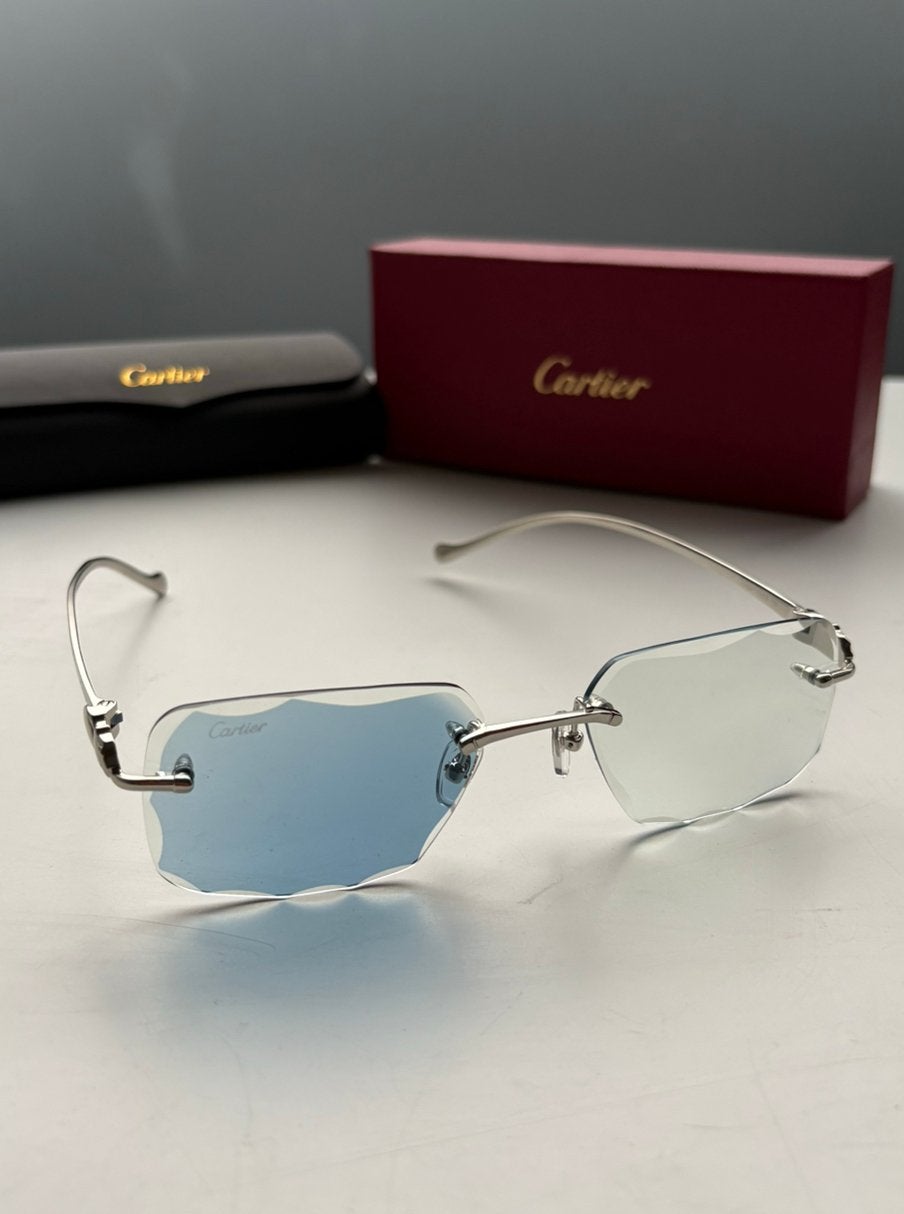 Cartier Zonnebril Panther Blauw Meekleurend Zilver Frame, Ophalen of Verzenden, Nieuw, Blauw, Overige merken
