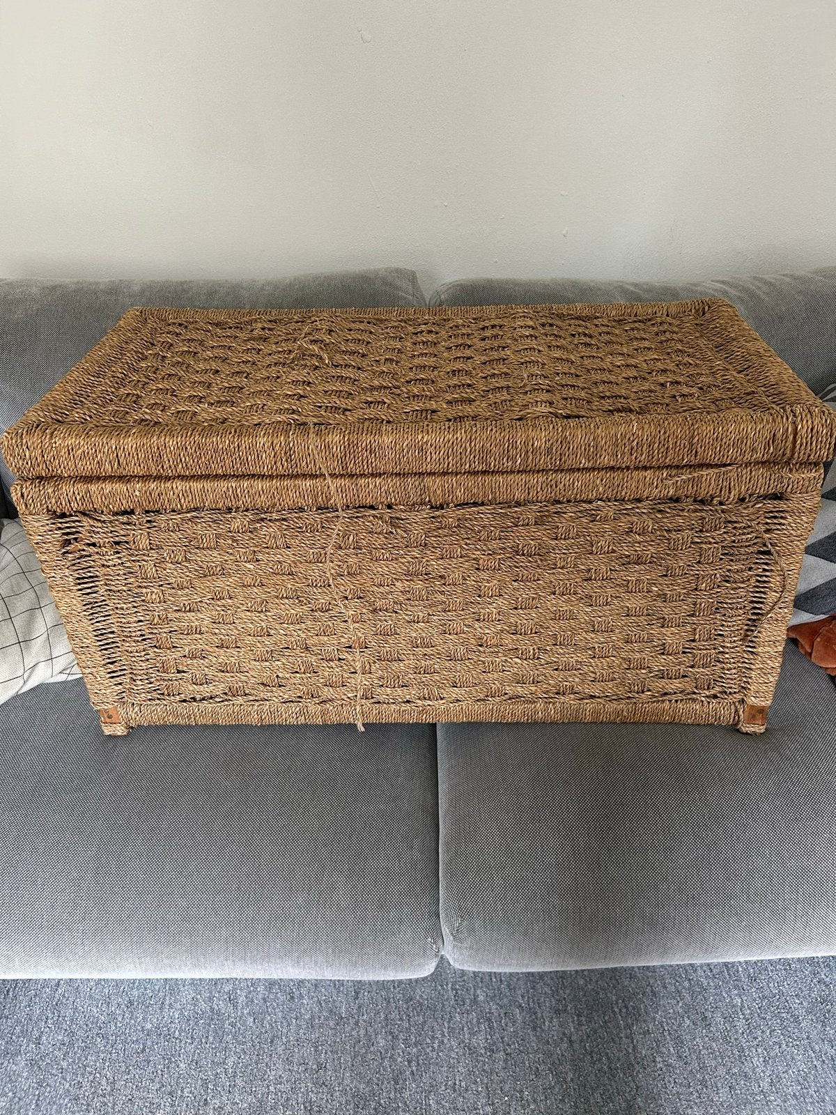 Grote vintage rotan rieten opbergkist met deksel/dekenkist, Huis en Inrichting, Ophalen, Overige materialen, Minder dan 50 cm