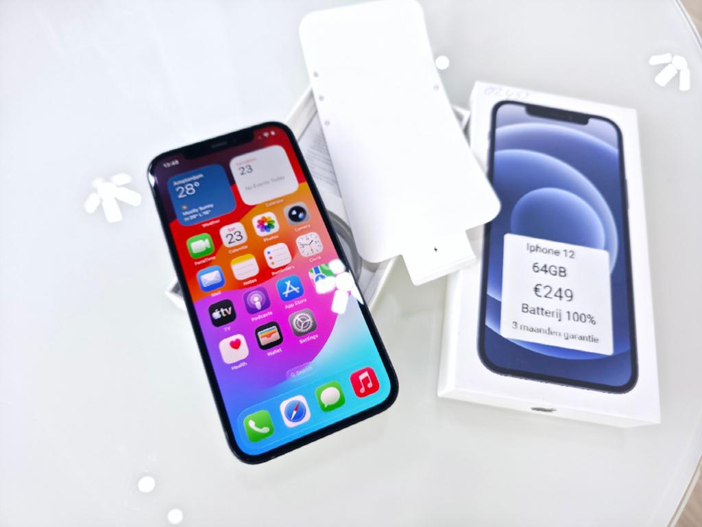 Iphone 12 64GB/ in Nieuwe staat, Zwart, RJ Smartphone Lelystad, 8223AC, Ophalen of Verzenden