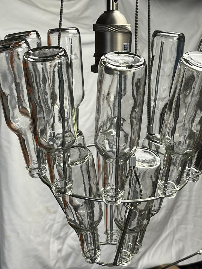 Unieke flessenlamp voor keuken, kantoor of kantine, Huis en Inrichting, Ophalen of Verzenden, Gebruikt, Glas, 50 tot 75 cm