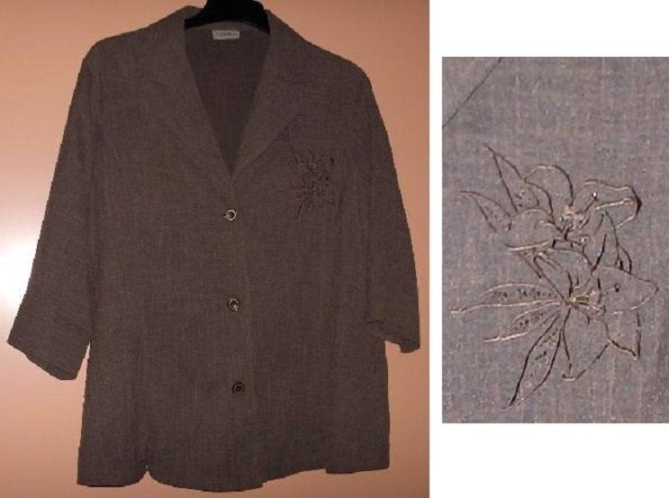 Linnen jas met applicatie, bruin, maat 48, 3/4 mouw., Bruin, Maat 46/48 (XL) of groter, Nieuw, Ophalen of Verzenden