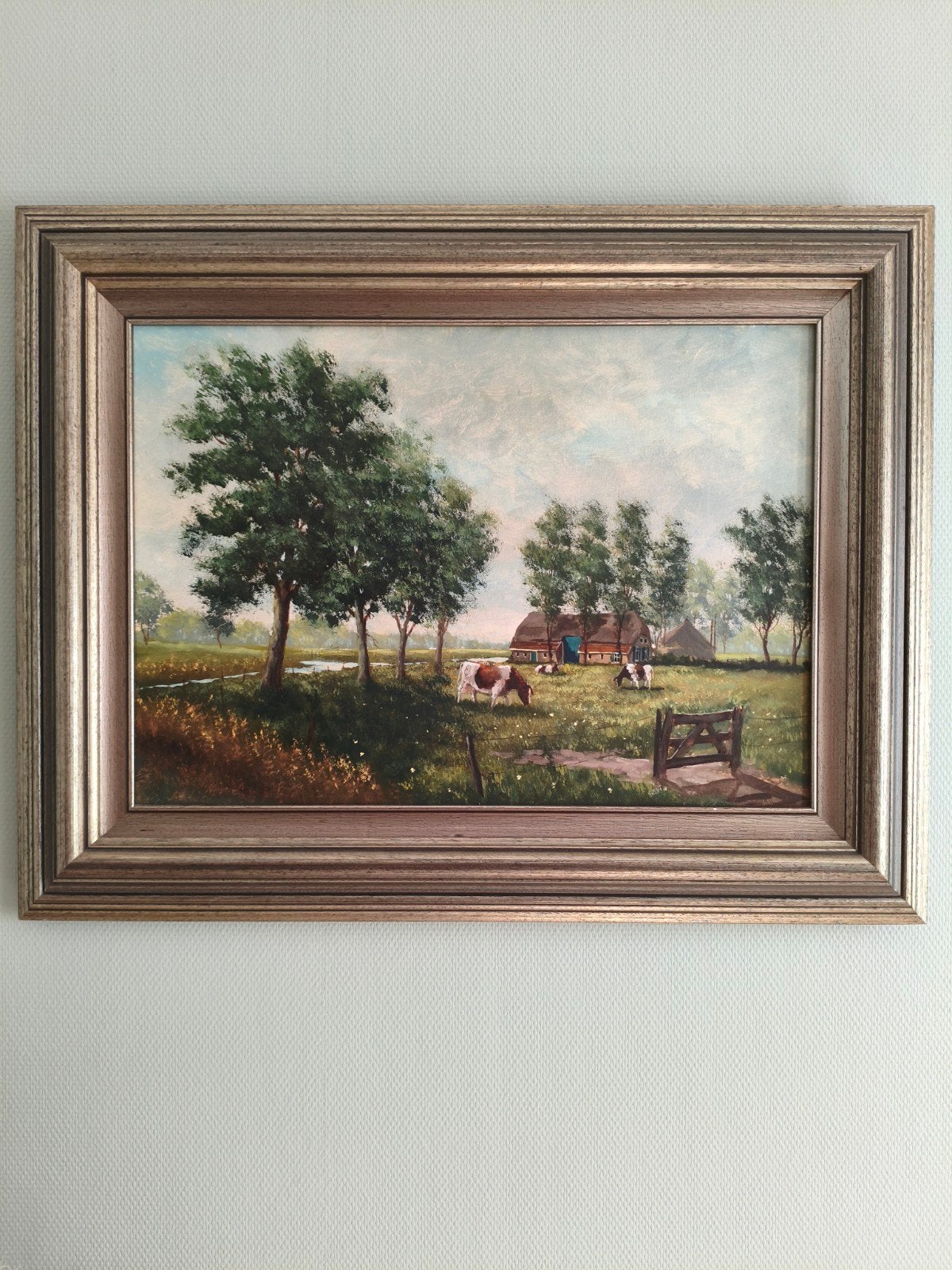 Klassiek Hollands Landschap met Koeien en Boerderij, Antiek en Kunst, Ophalen, Handgeschilderd, Doek, Landschap