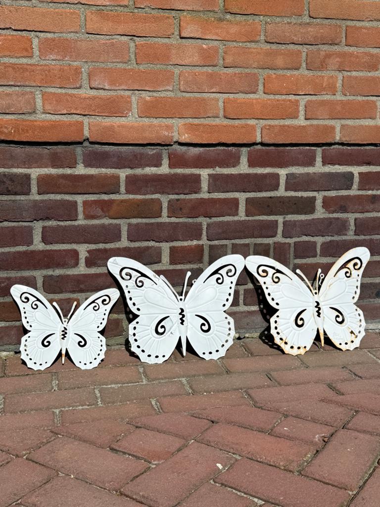 Metalen vlinders wanddecoratie set, Metaal, Wandsculptuur, Gebruikt, Ophalen of Verzenden