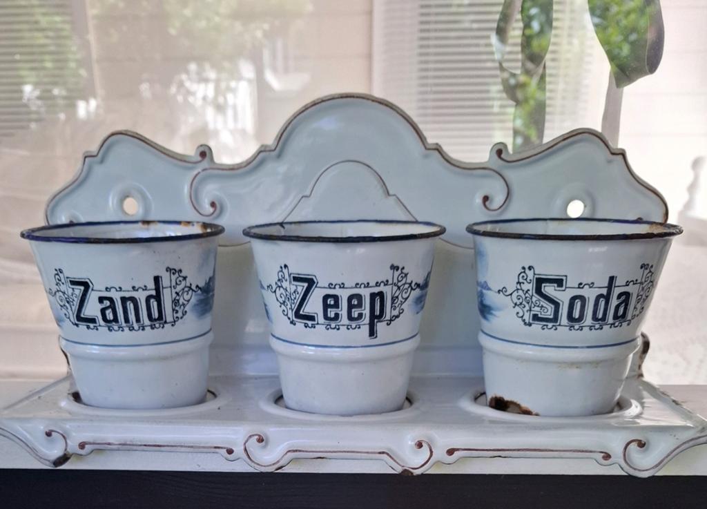 Brocante Zand zeep en soda, Antiek en Kunst, Antiek | Emaille, Verzenden