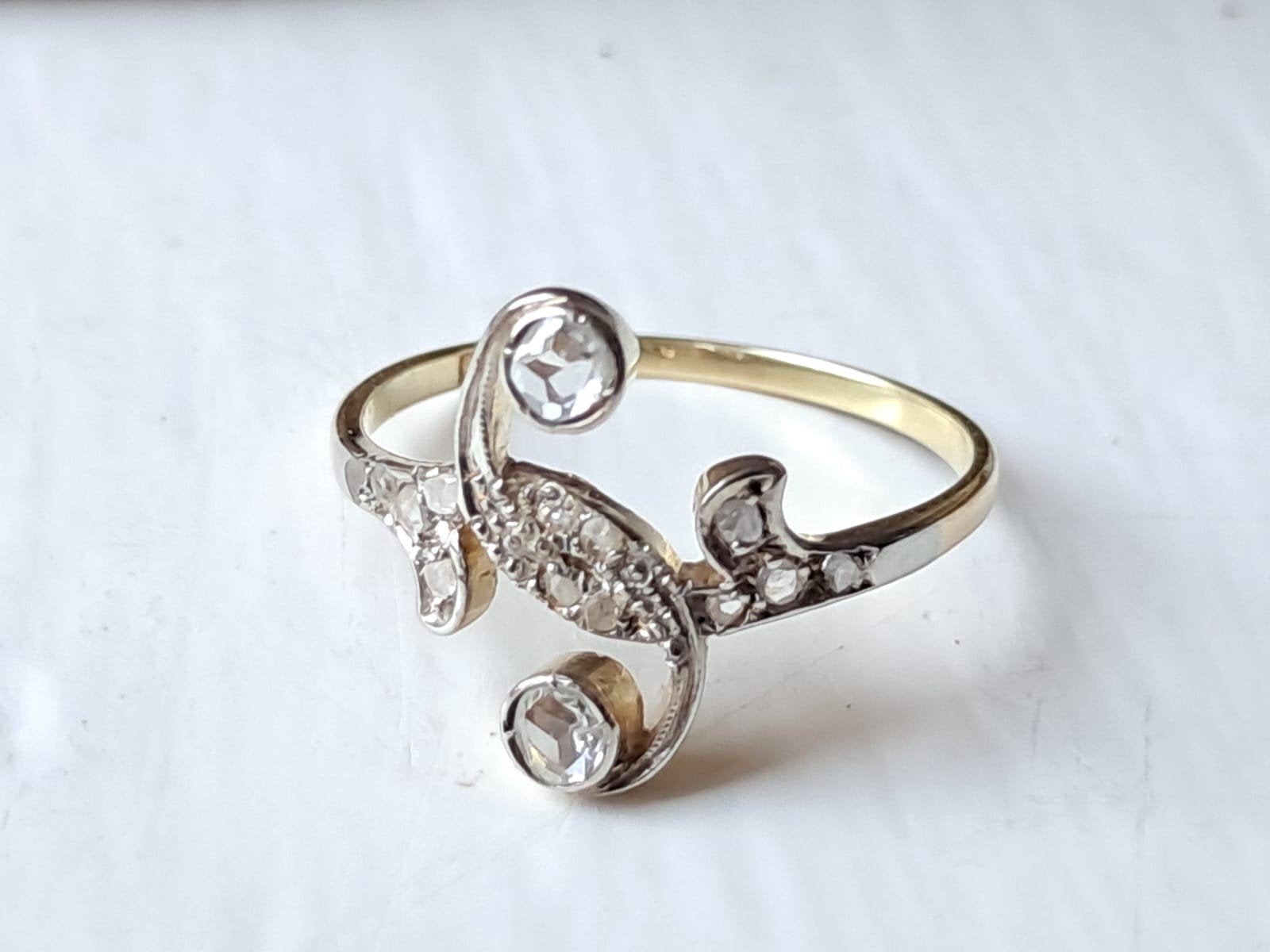 14kt gouden vintage ring met roos diamanten goud, Sieraden, Tassen en Uiterlijk, Ringen, Gebruikt, Ophalen of Verzenden, 17 tot 18