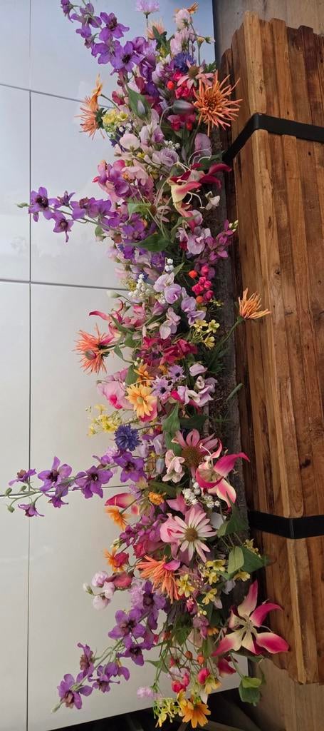 Groot vol bloemstuk, tafelstuk oa Silk-ka kunstbloemen 130cm, Ophalen, Zo goed als nieuw, Binnen