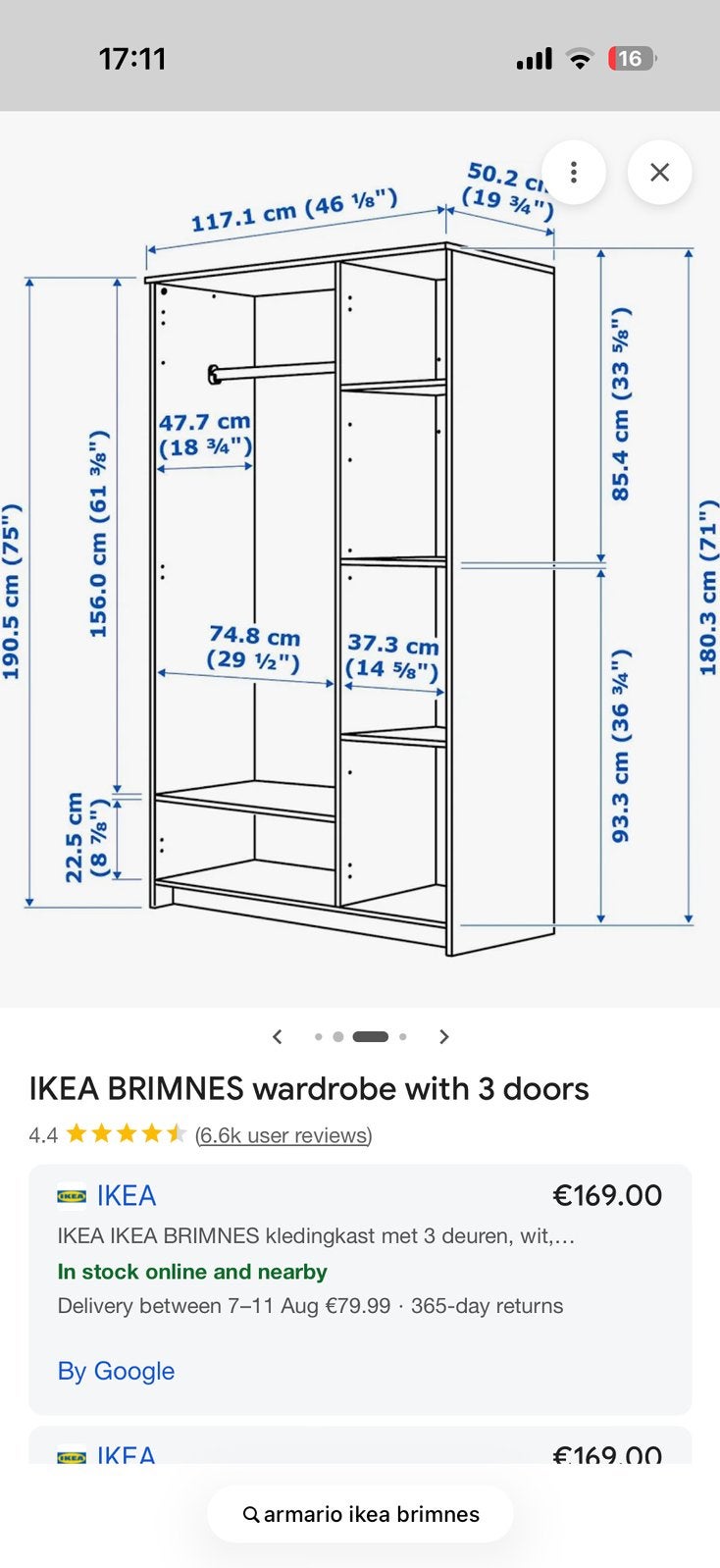 IKEA BRIMNES Wardrobe with 3 Doors – Great Condition – €80, Ophalen of Verzenden, Zo goed als nieuw