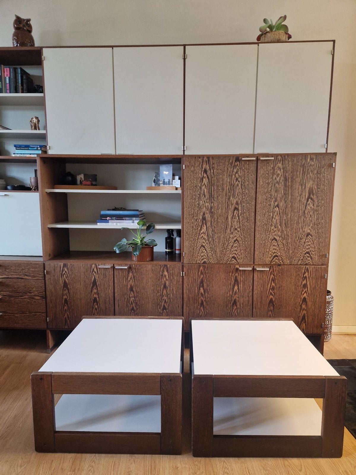Twee salontafels van Cees Braakman voor Pastoe, Ophalen, Vierkant, 50 tot 100 cm, Zo goed als nieuw