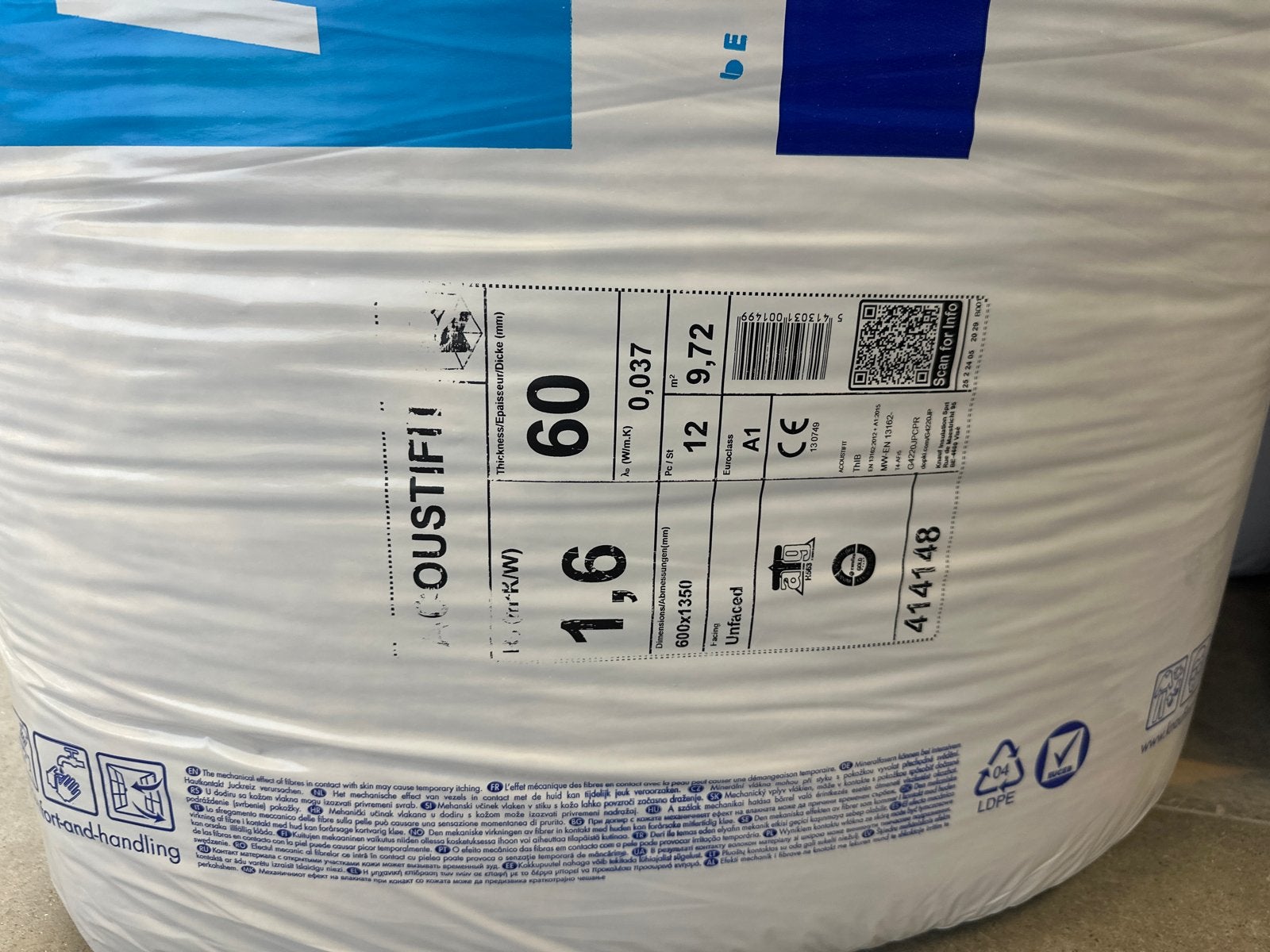 Knauf Insulation Acoustifit isolatie 60mm dik, Ophalen, 4 tot 8 cm, Nieuw, 5 tot 10 m²
