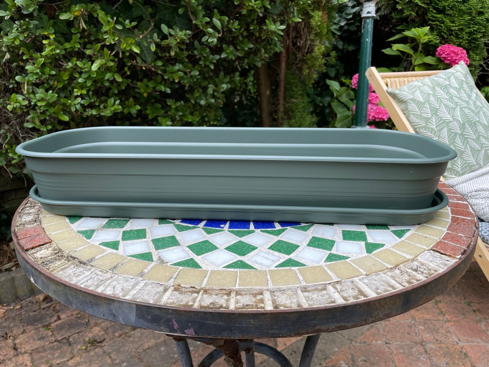 Elho bloembak met schotel - Groen - 51 cm, Ophalen, Kunststof, Minder dan 30 cm, Zo goed als nieuw