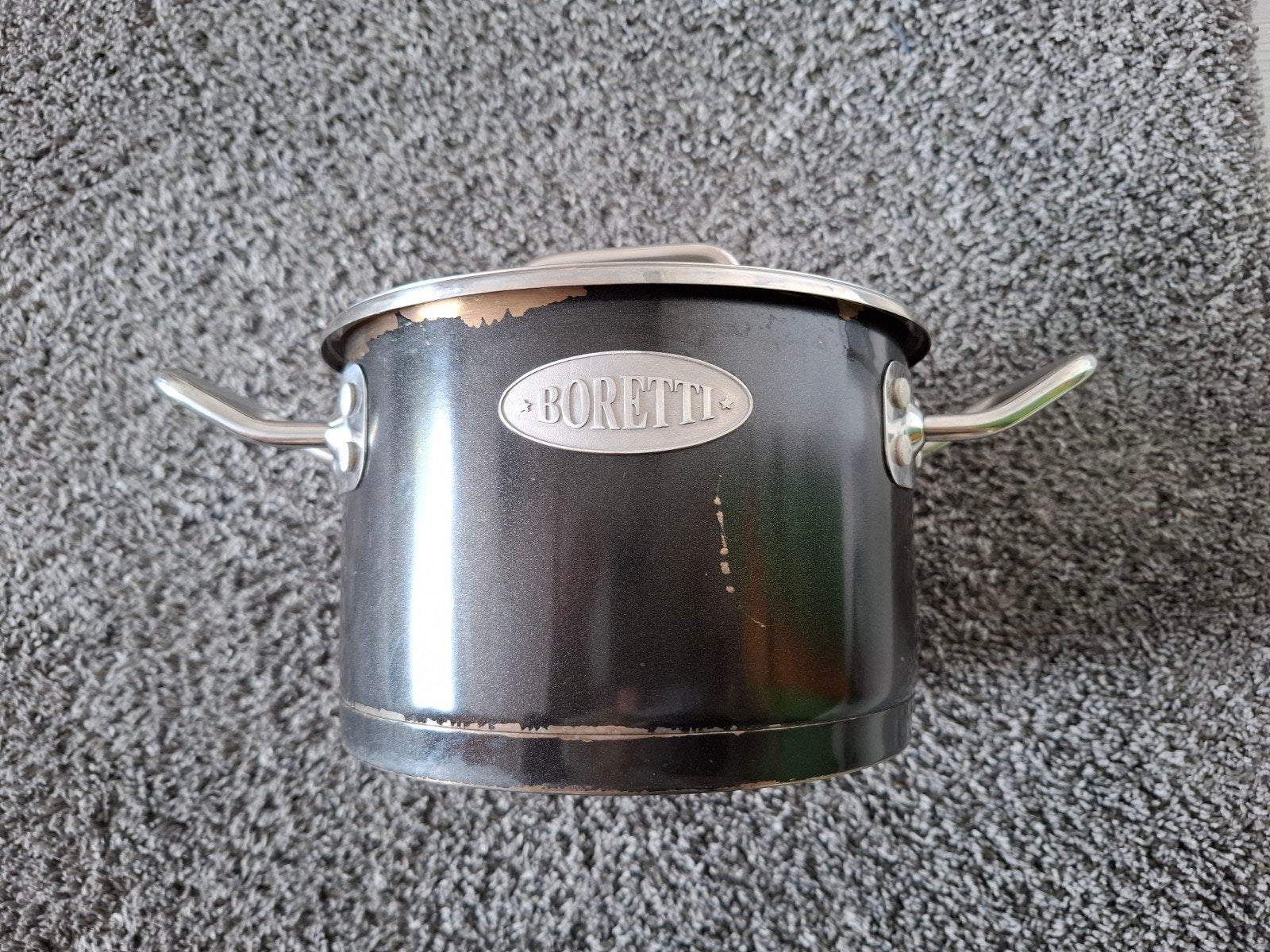 Boretti Zwarte Kookpan met Deksel RVS, Gebruikt, Antiaanbaklaag, Ophalen of Verzenden, Rvs