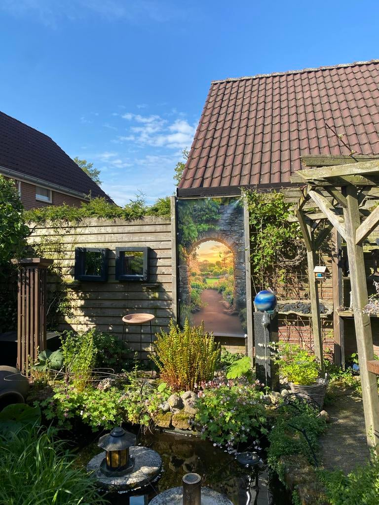 XXL Tuinposter met doorkijk naar idyllische tuin, Ophalen, Zo goed als nieuw